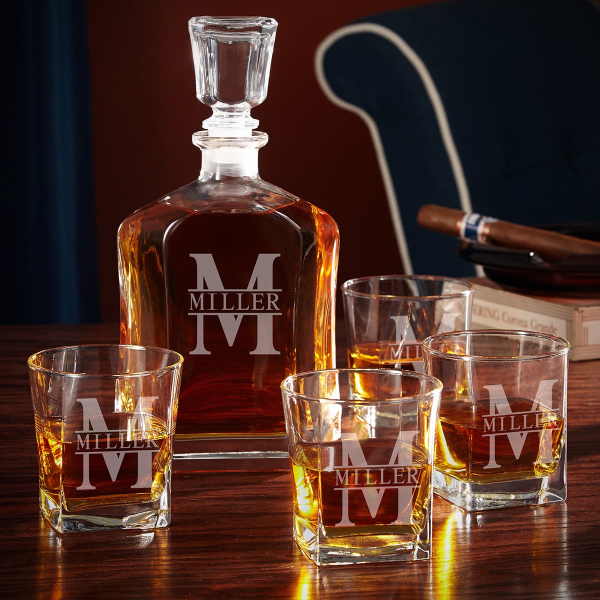 Argos Personalized Whiskey Decanter with Whiskey Glassses