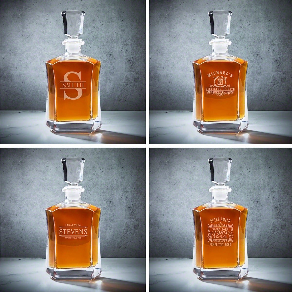 Ashcroft Custom Whiskey Gifts for Men 12pc with Personalized Decanter Set and Whiskey Stones