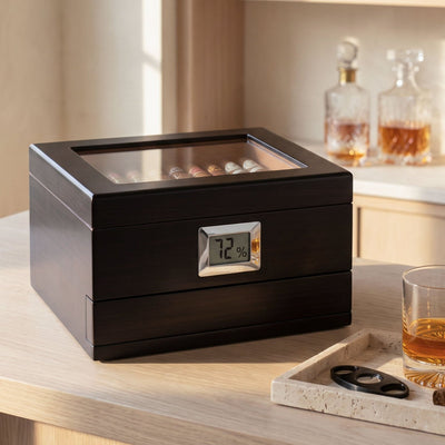 Aurelio Cigar Humidor Box w/ Digital Hygrometer, Drawer & Cigar Cutter Gift Set