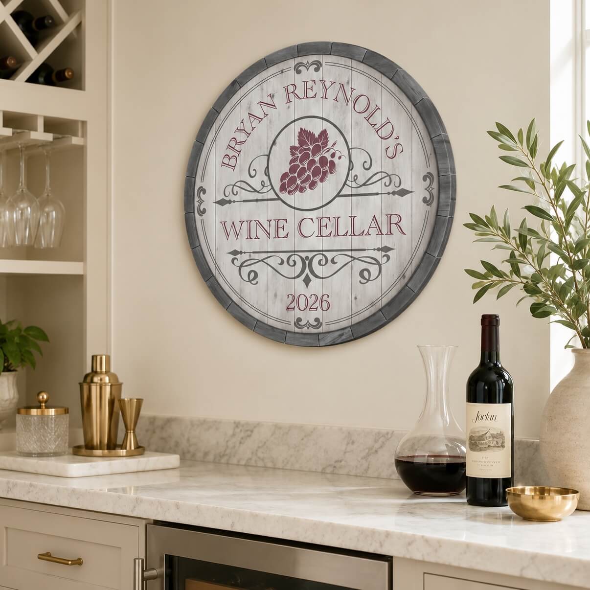 Beauteous Barrel Custom Wine Cellar Sign (2 Colors) - Wine Decor Wall Art
