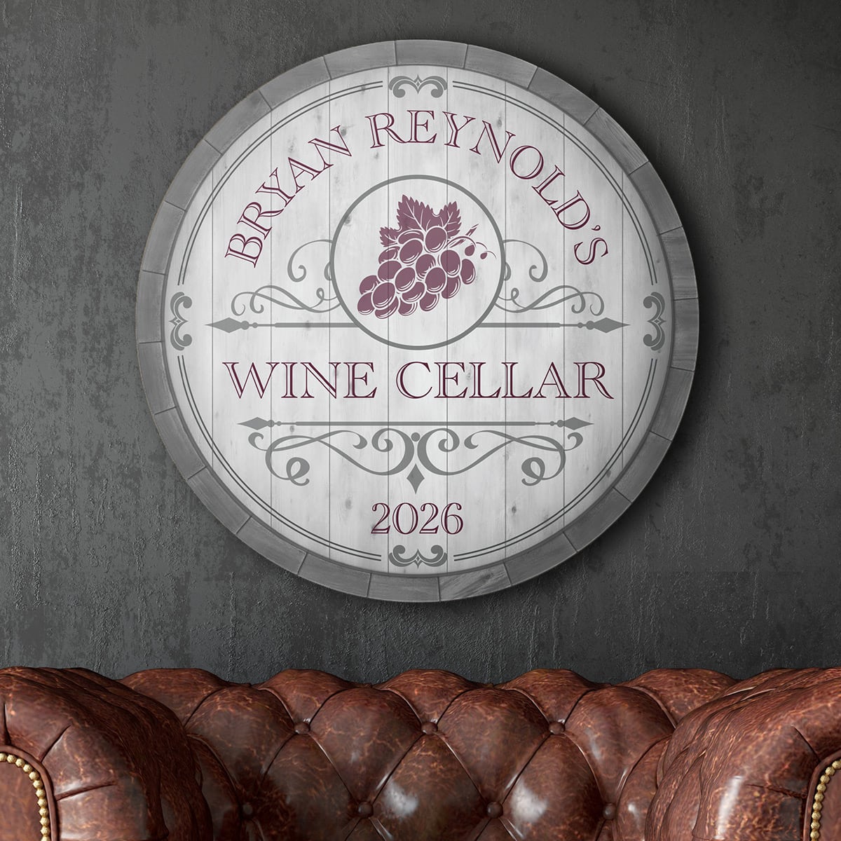 Beauteous Barrel Personalized Wine Cellar Sign (2 Designs)
