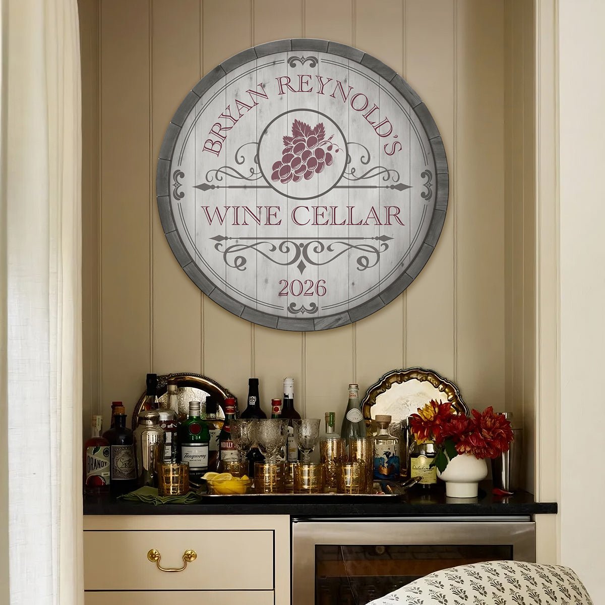 Beauteous Barrel Personalized Wine Cellar Sign (2 Designs)