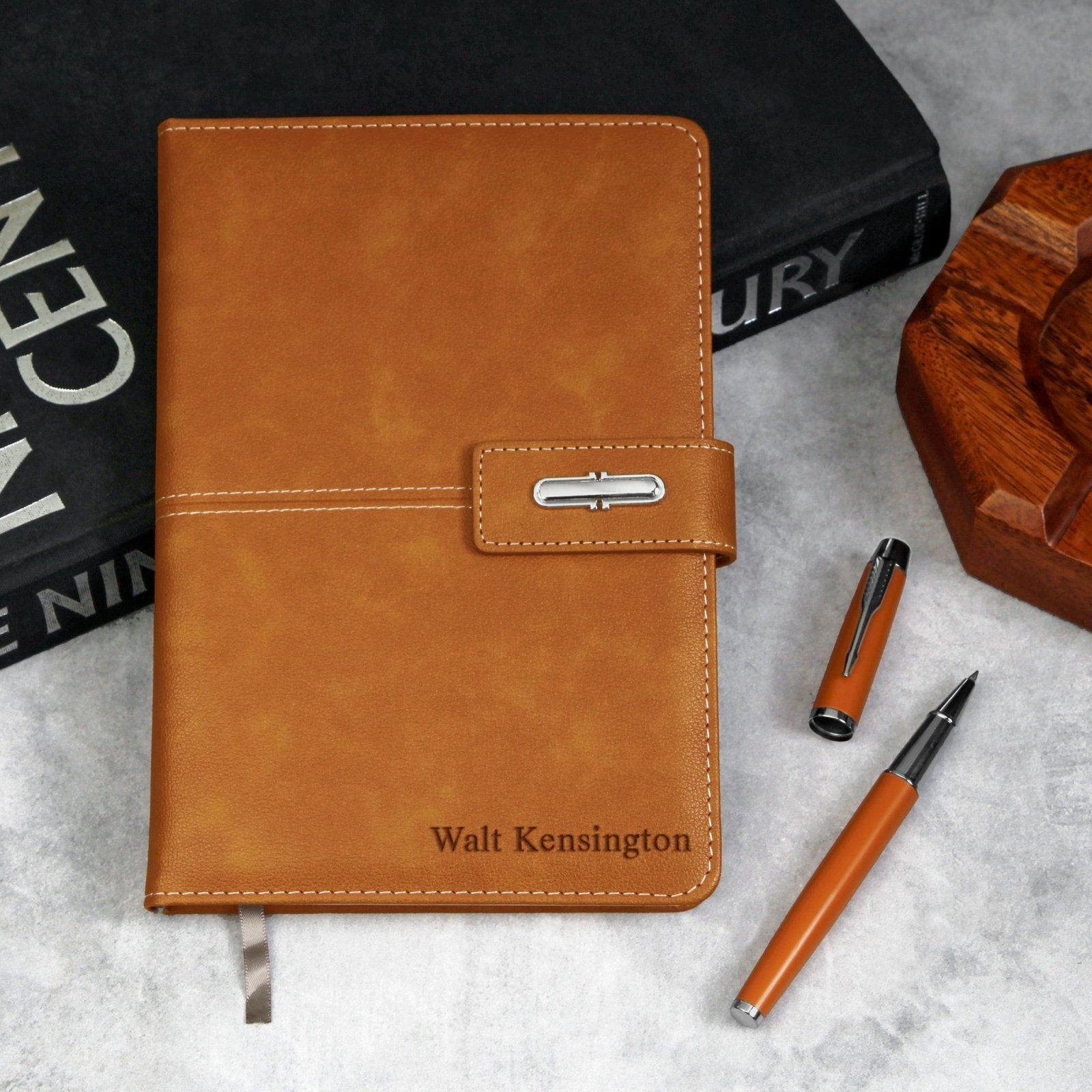 Beckford Custom Hardcover Lined Notebook with Pen - Tan