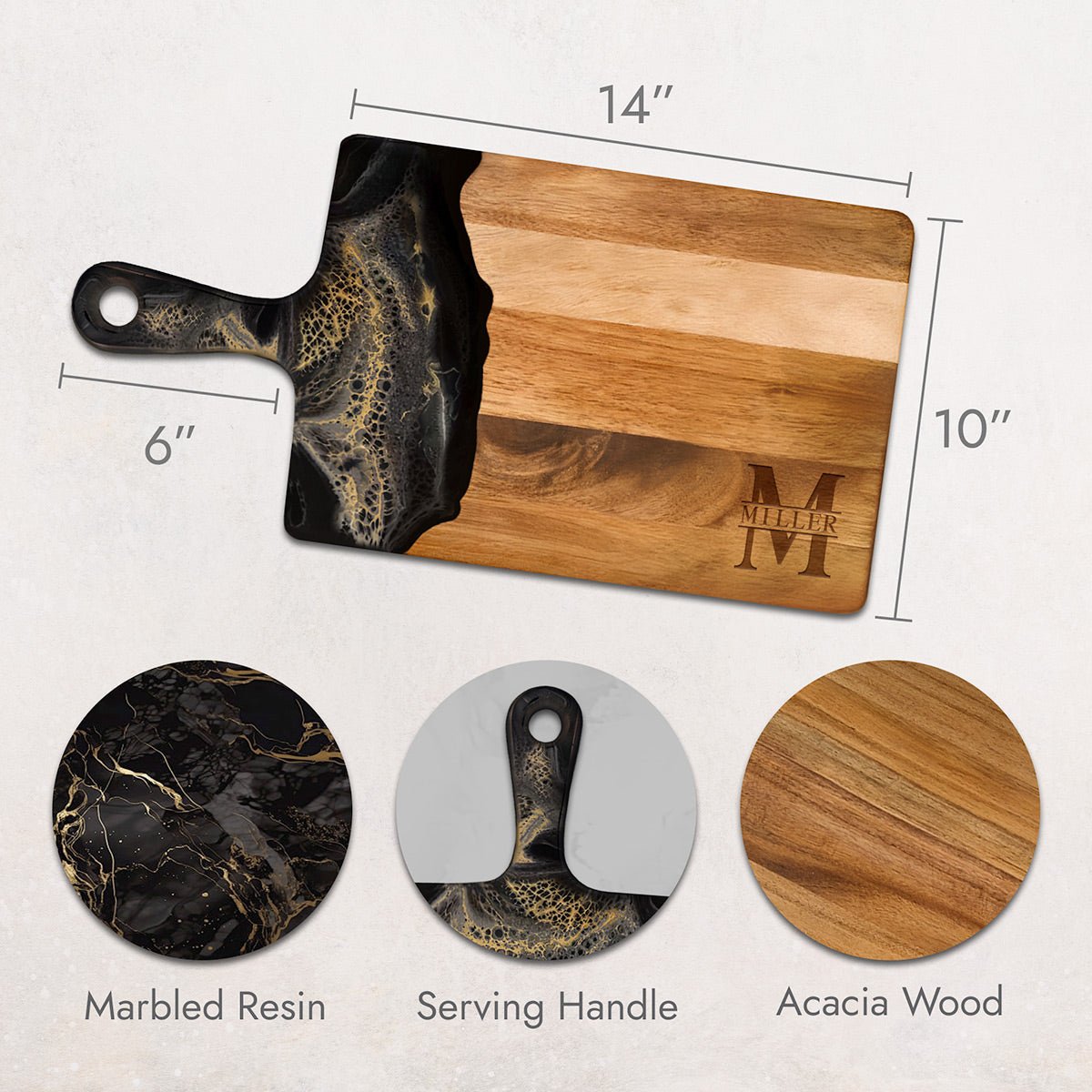 Belmont Charcuterie Serving Board - Artisan Black and Gold Resin