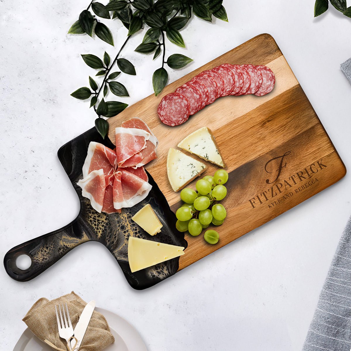 Belmont Charcuterie Serving Board - Artisan Black and Gold Resin