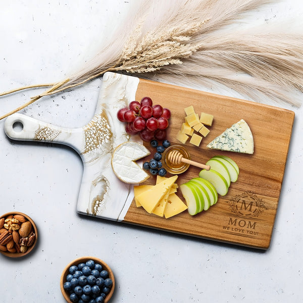 Belmont Large Charcuterie Board - Artisan White and Gold Resin