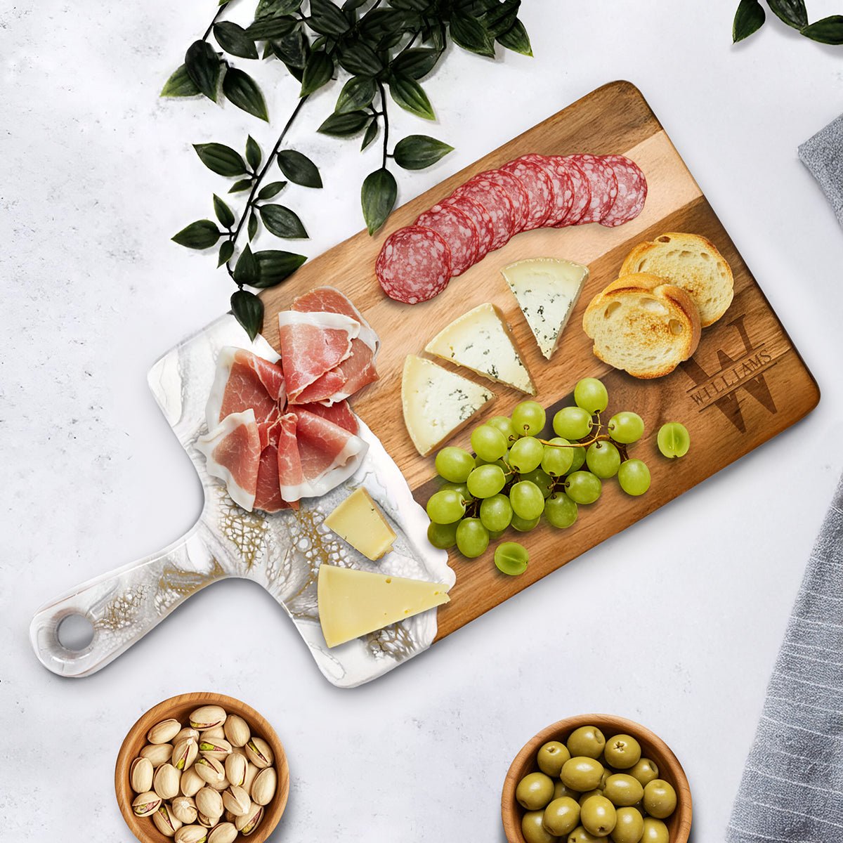 Belmont Large Charcuterie Board - Artisan White and Gold Resin