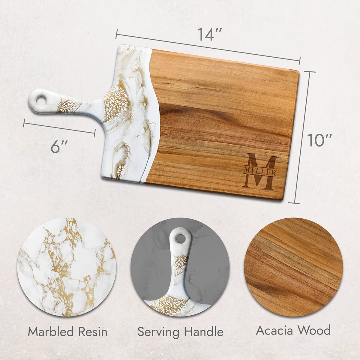 Belmont Large Charcuterie Board - Artisan White and Gold Resin