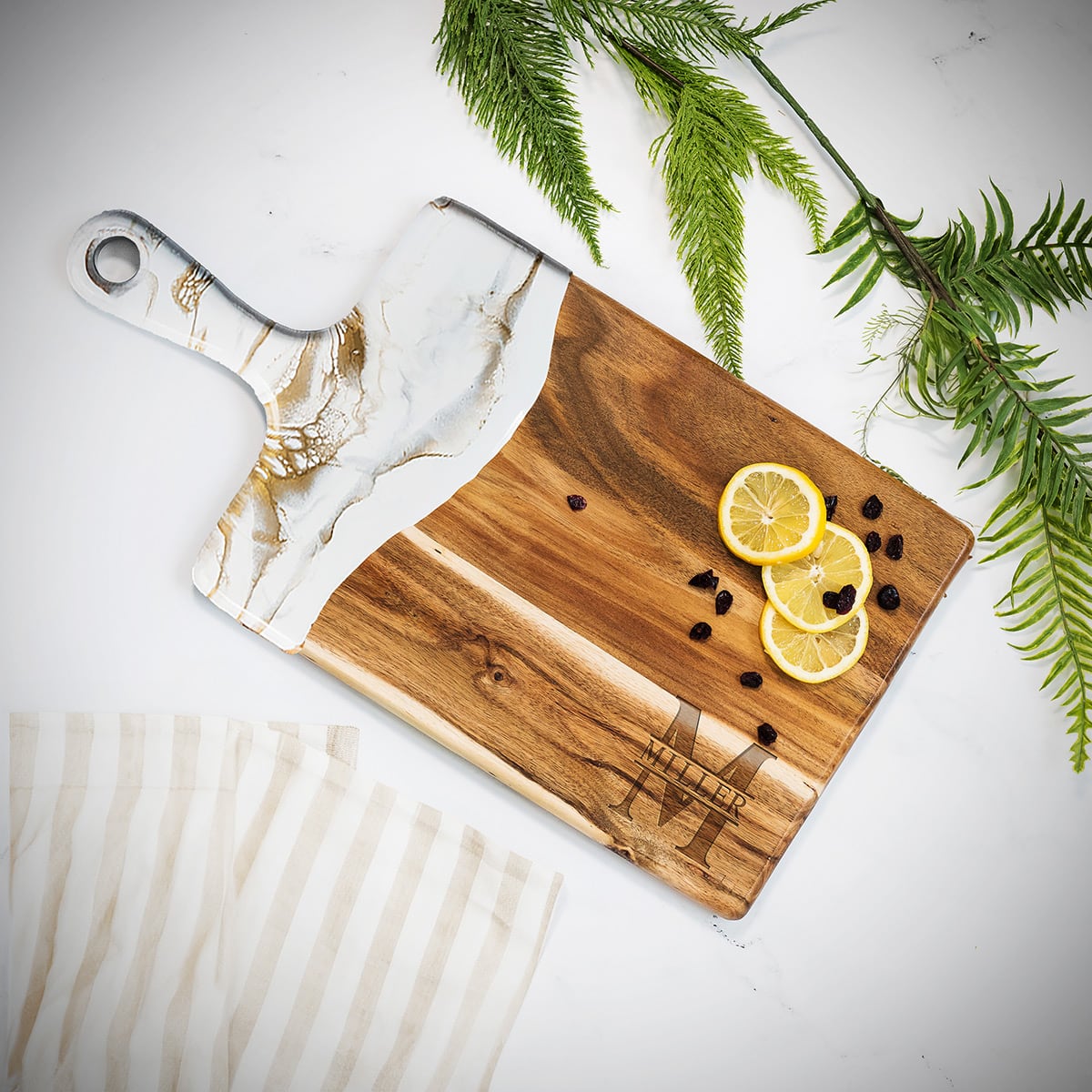 Belmont Large Charcuterie Board - Artisan White and Gold Resin