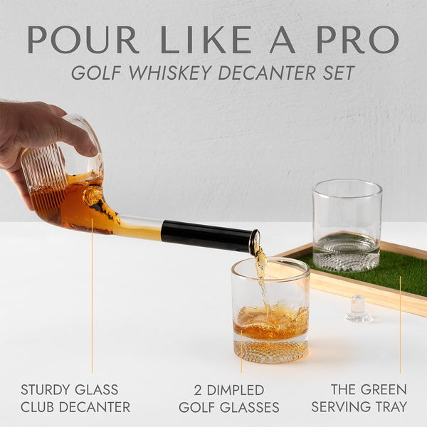 Birdie & Bourbon Golf Club Decanter & Whiskey Glasses
