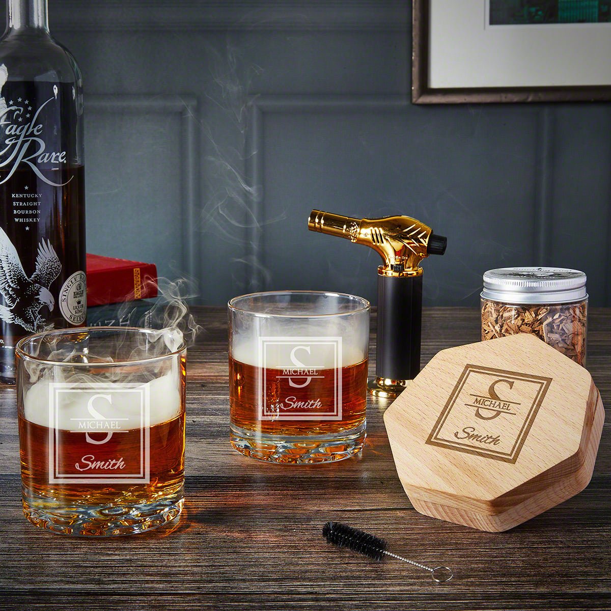 Black Diamond Personalized 7pc Whiskey Smoker Kit with Two Glasses
