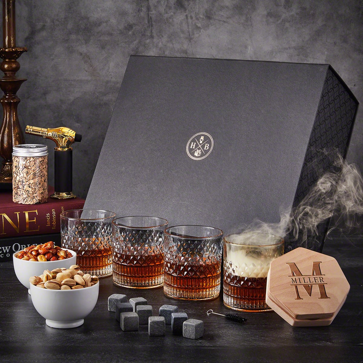 Black Diamond Personalized Whiskey Smoker Kit - 14pc Luxury Box Set