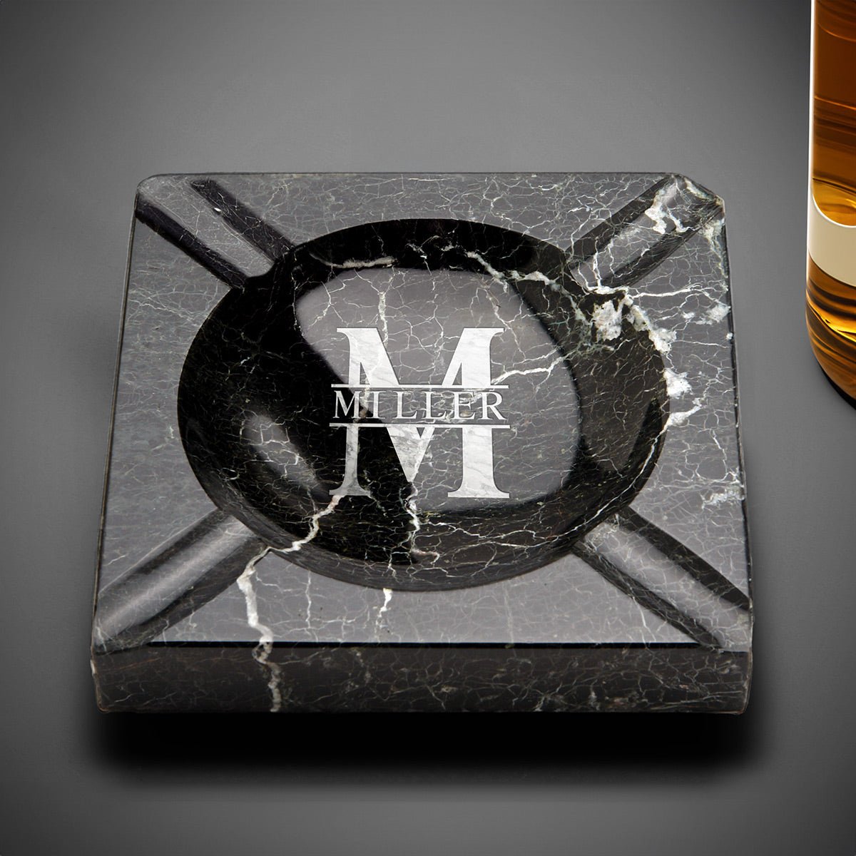 Black Square Marble Cigar Ashtray Indoor / Outdoor (Custom Engraving Available)