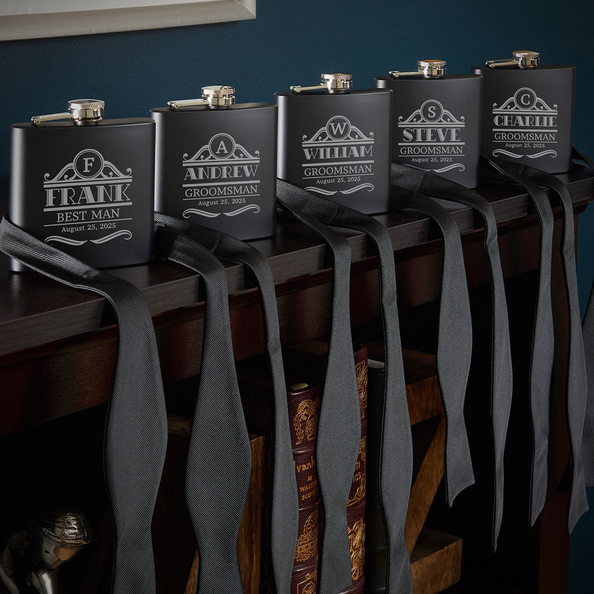 Blackout Groomsmen Flasks - Set of 5