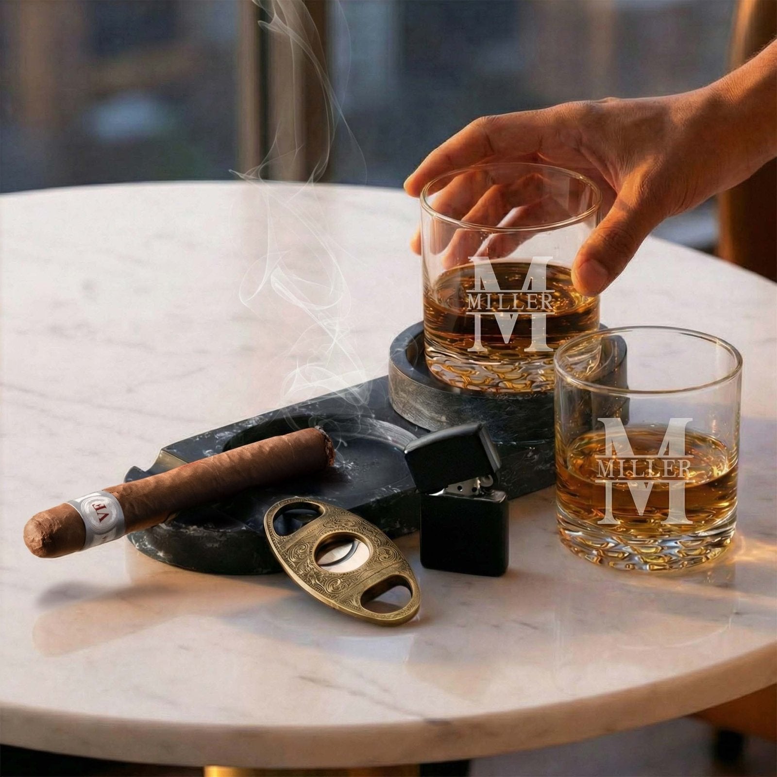 Bolton Cigar Ashtray & Glassware 5 Pc Set - Custom Cigar Gift Set