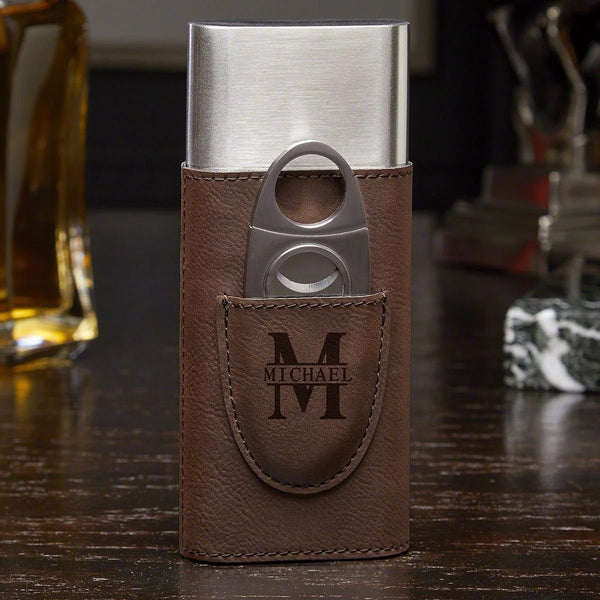 Brown Cigar Case With Whiskey Glass