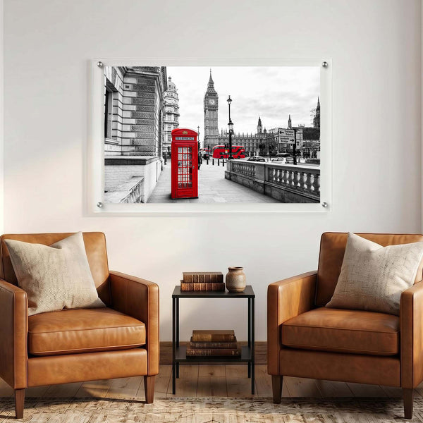 London acrylic wall art displayed in a modern sitting room