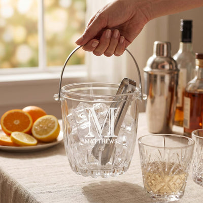 Calvera Monogrammed Chill Tabletop Glass Ice Bucket w/ Tongs (33 oz)