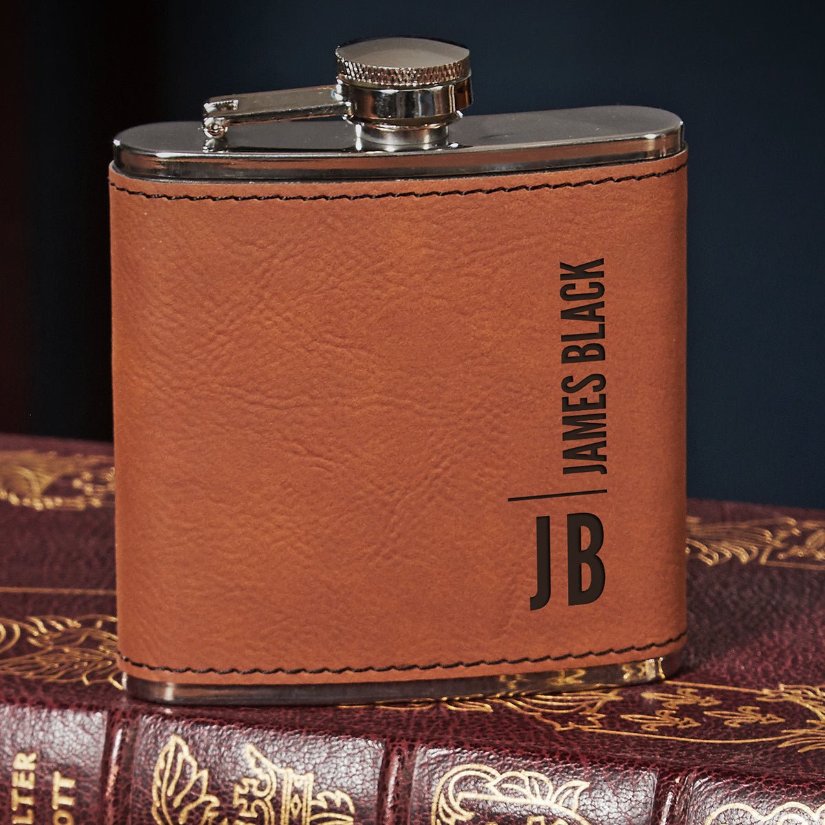 Calvin Saddle Brown Personalized Flask
