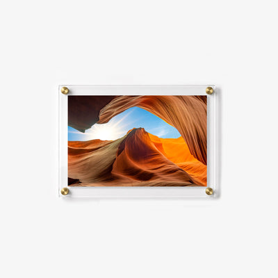 Acrylic wall art of dramatic orange canyon formations