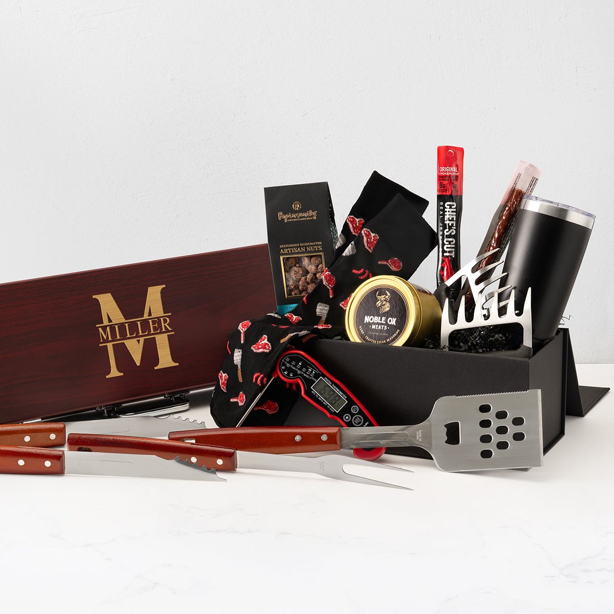 Carnivore's Delight Meat Lover BBQ Gift Basket w Grill Tools