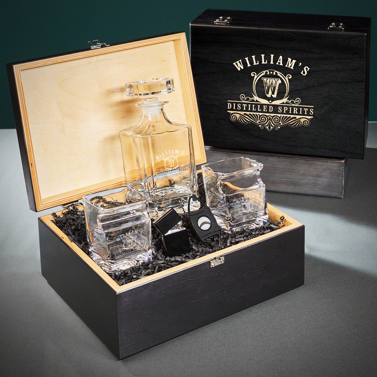Carson Personalized Cigar Glasses and Whiskey Decanter Set