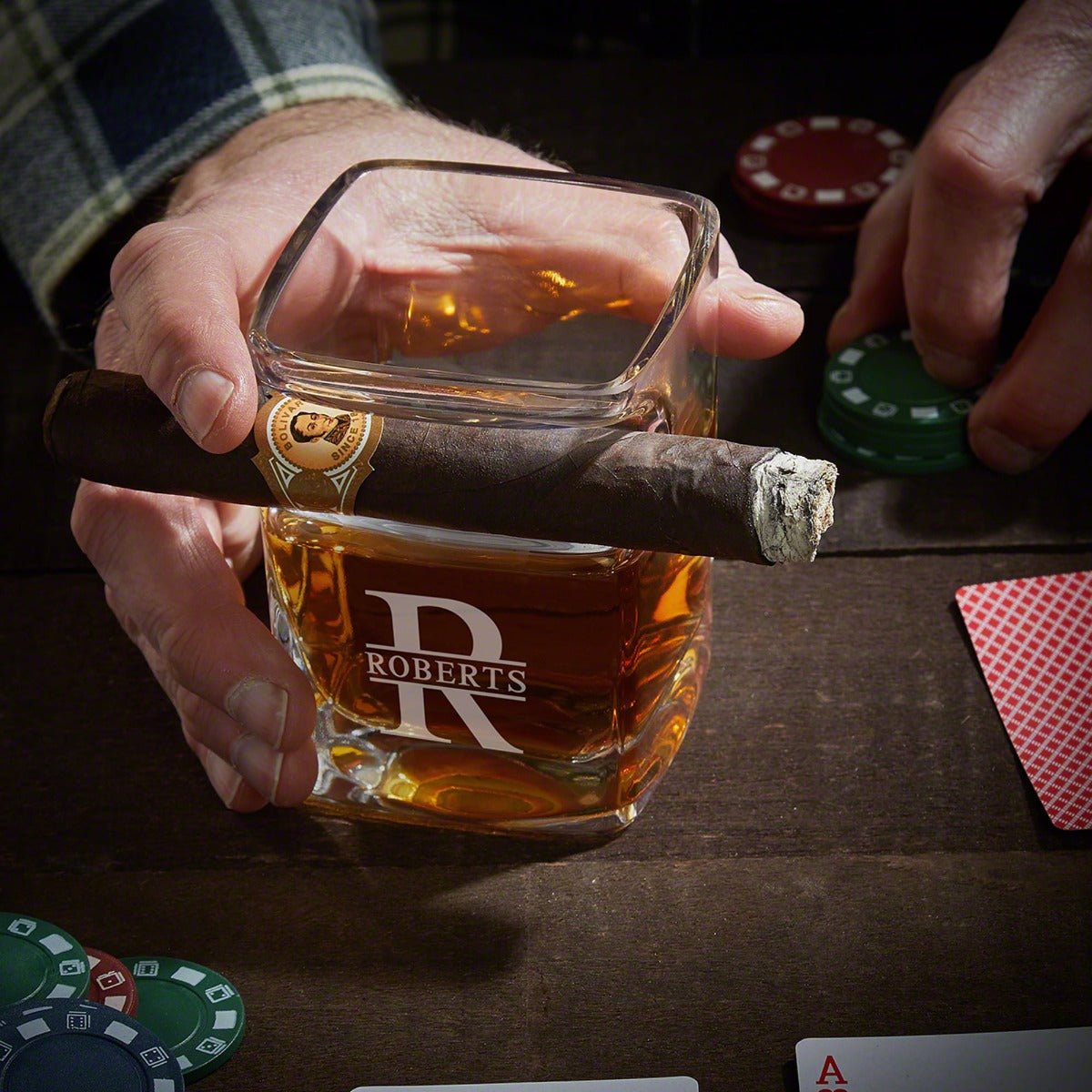 Carson Personalized Cigar Glasses and Whiskey Decanter Set