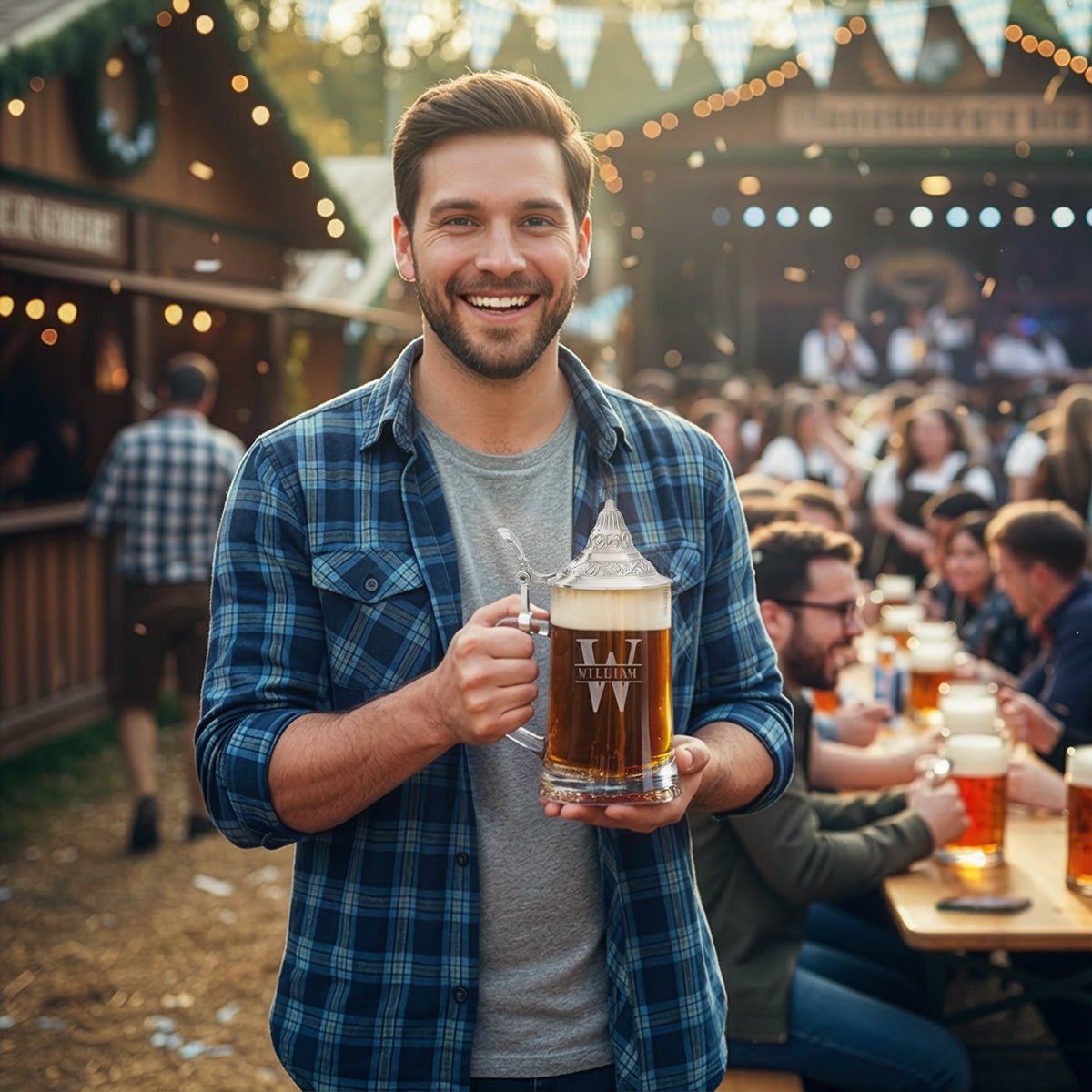 Classic Monogram Traditional German Beer Stein with Lid