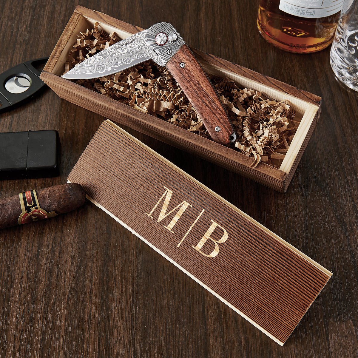 Crafted Damascus Pocket Knife with Custom Gift Box