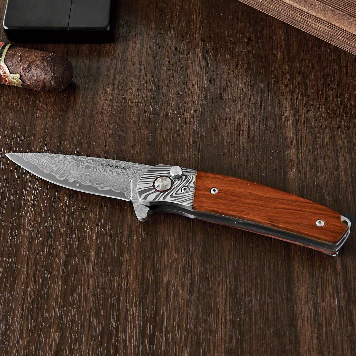 Crafted Damascus Pocket Knife with Custom Gift Box