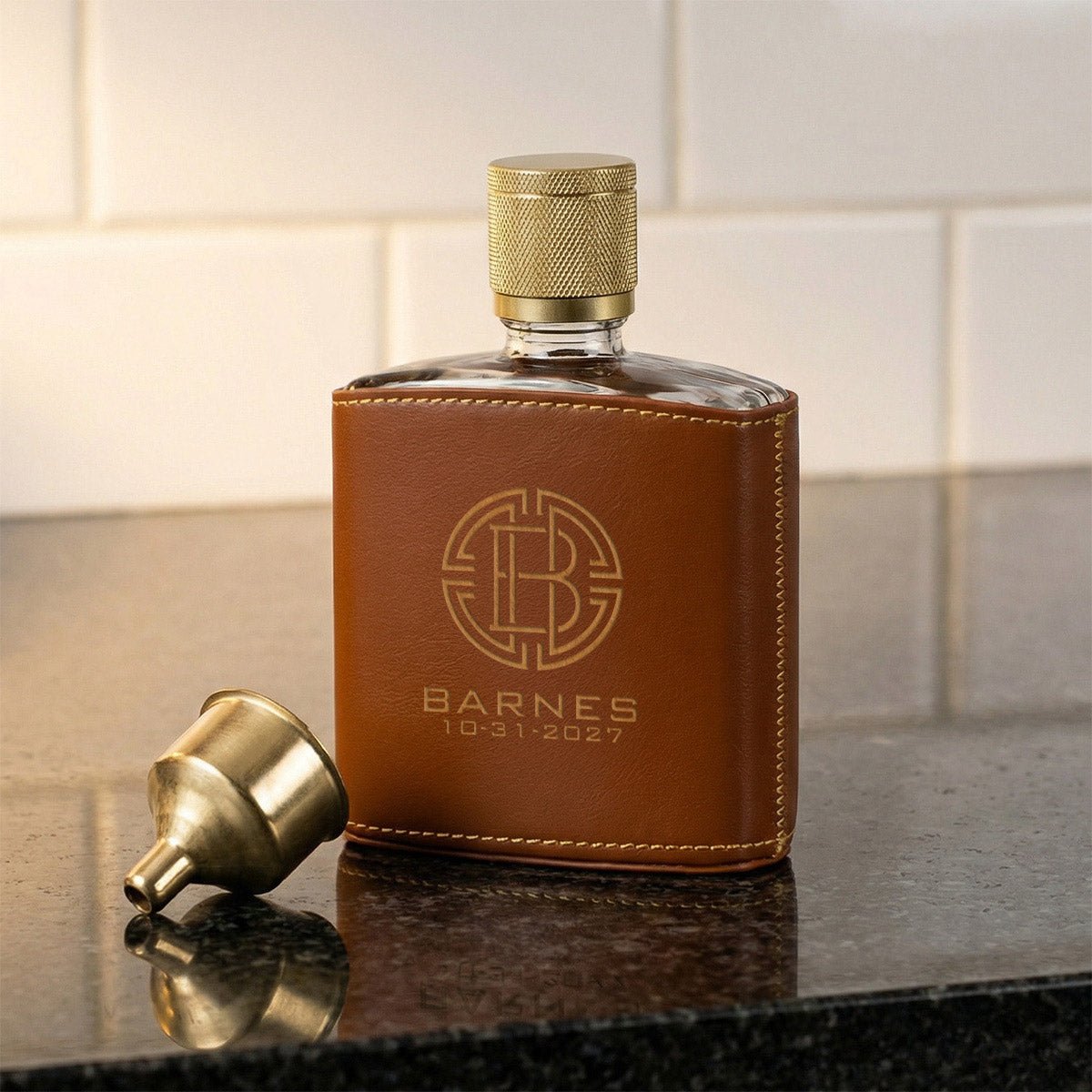 Crawford Custom Glass Flask Set - Leather Wrapped