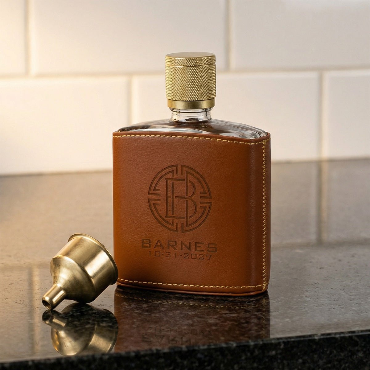 Crawford Custom Glass Flask Set - Leather Wrapped