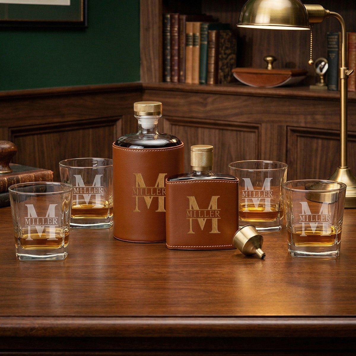 Crawford Leather Whiskey Decanter & Flask - Rutherford Glasses