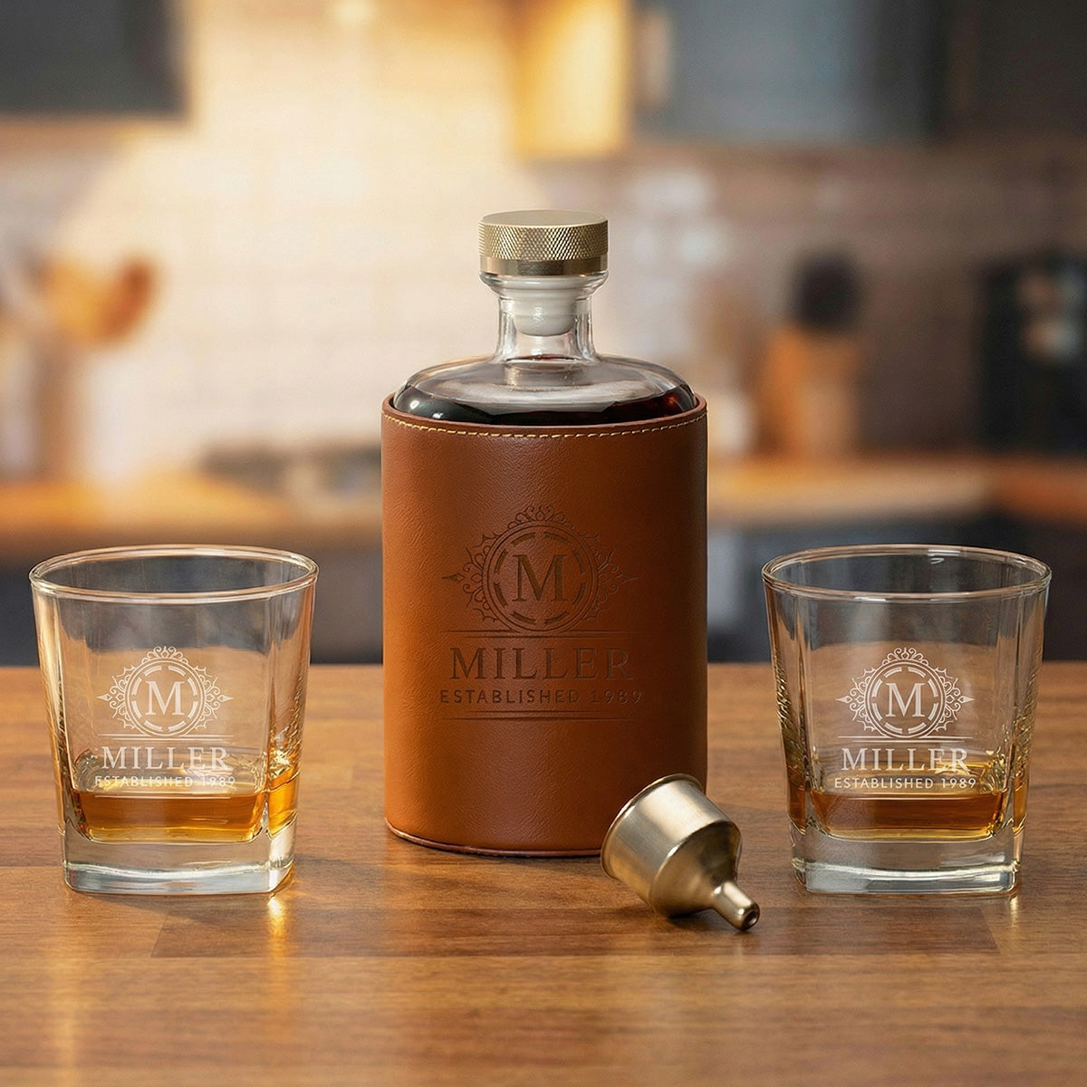 Crawford Leather Whiskey Decanter - Rutherford Glasses