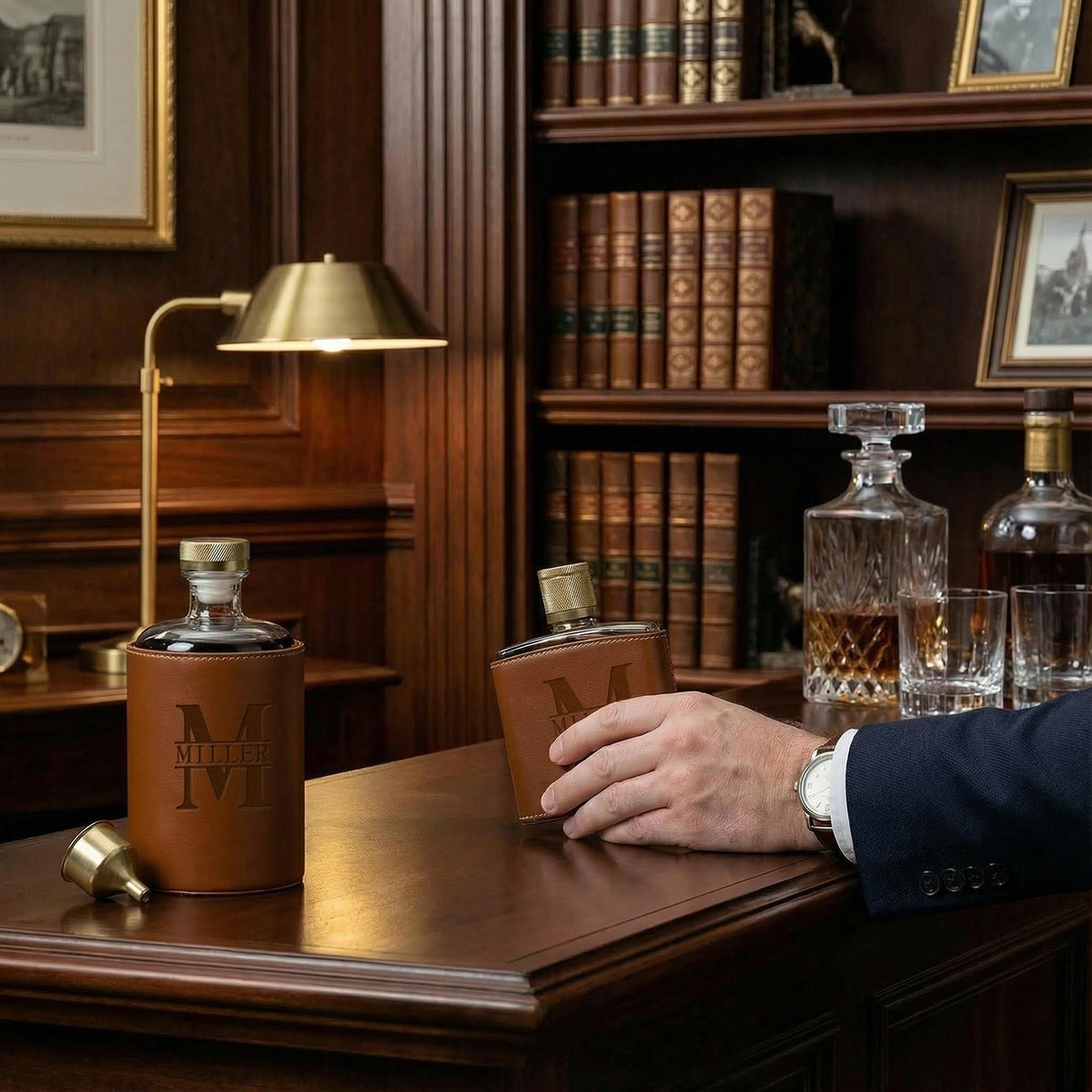 Crawford Leather Whiskey Decanter - Rutherford Glasses