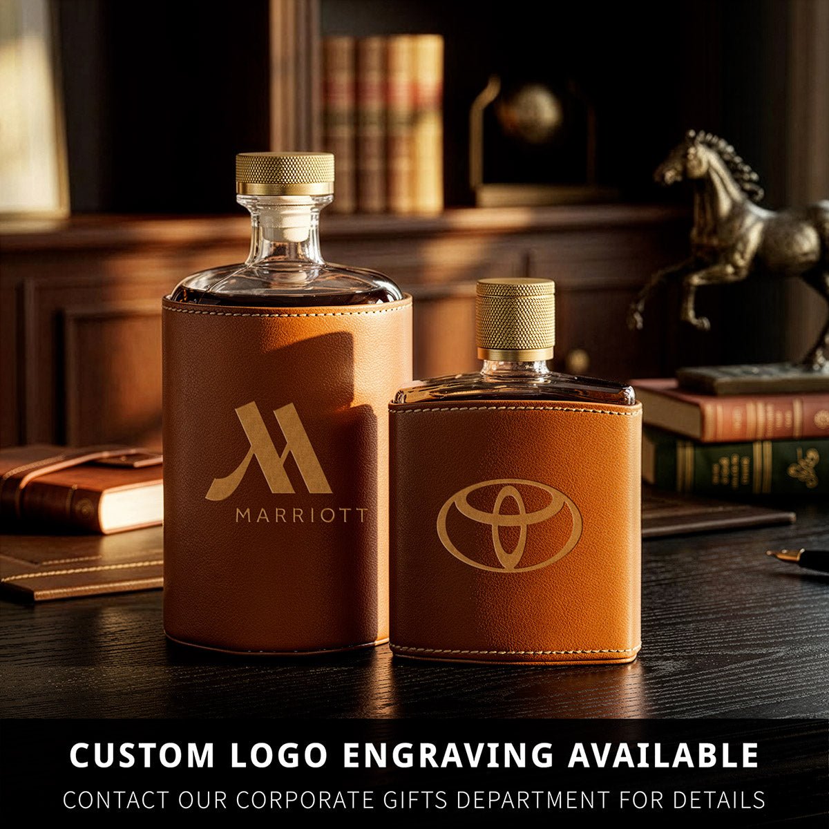 Crawford Leather Whiskey Flask - Golf Ball Glasses