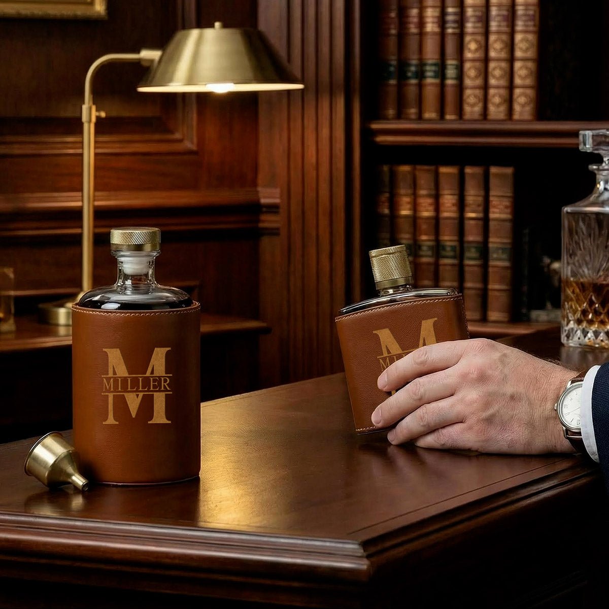 Crawford Leather Whiskey Flask - Rutherford Glasses