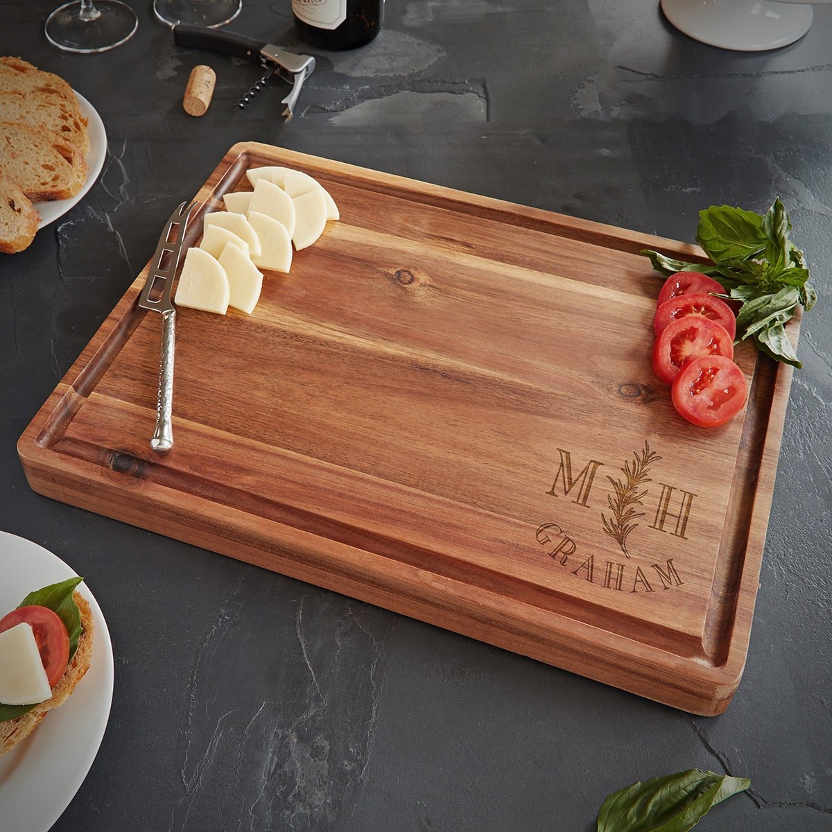 Custom 17x13x1.5 BBQ Cutting Board with Juice Groove (HERITAGE - CORNER)