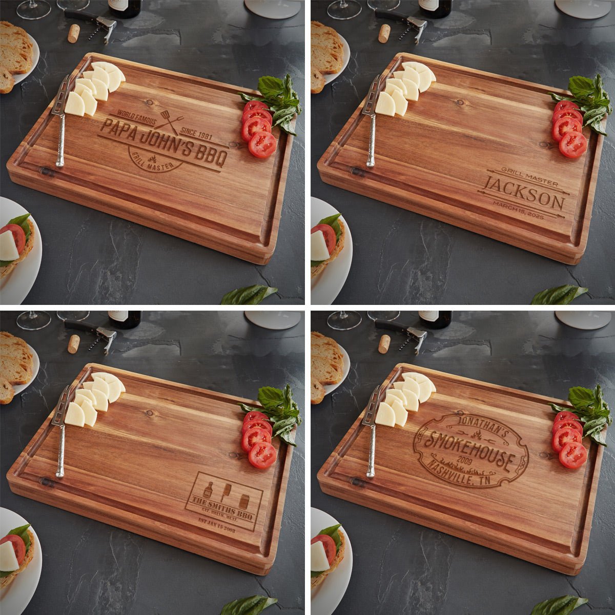 Custom 17x13x1.5 BBQ Cutting Board with Juice Groove (BBQ - CORNER)