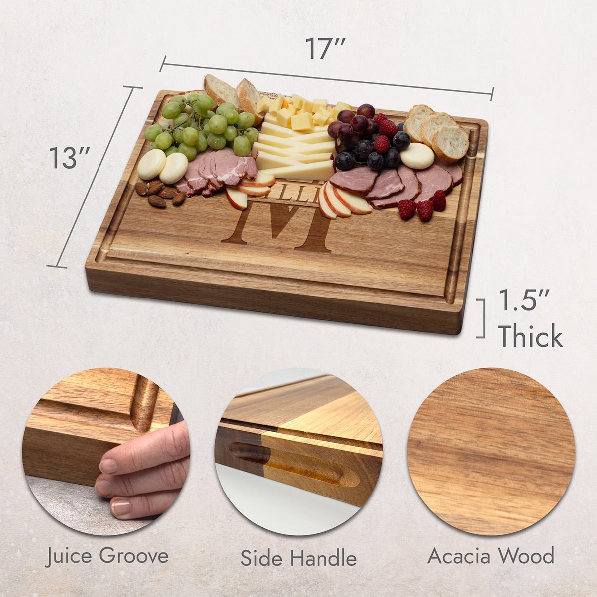 Custom 17x13x1.5 BBQ Grill Master Cutting Board w Juice Groove
