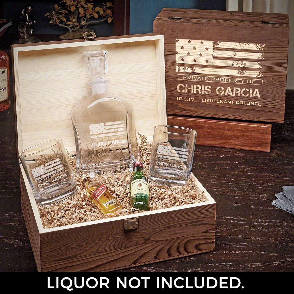 Custom Argos Decanter Whiskey Military Gift Set with Eastham Glasses