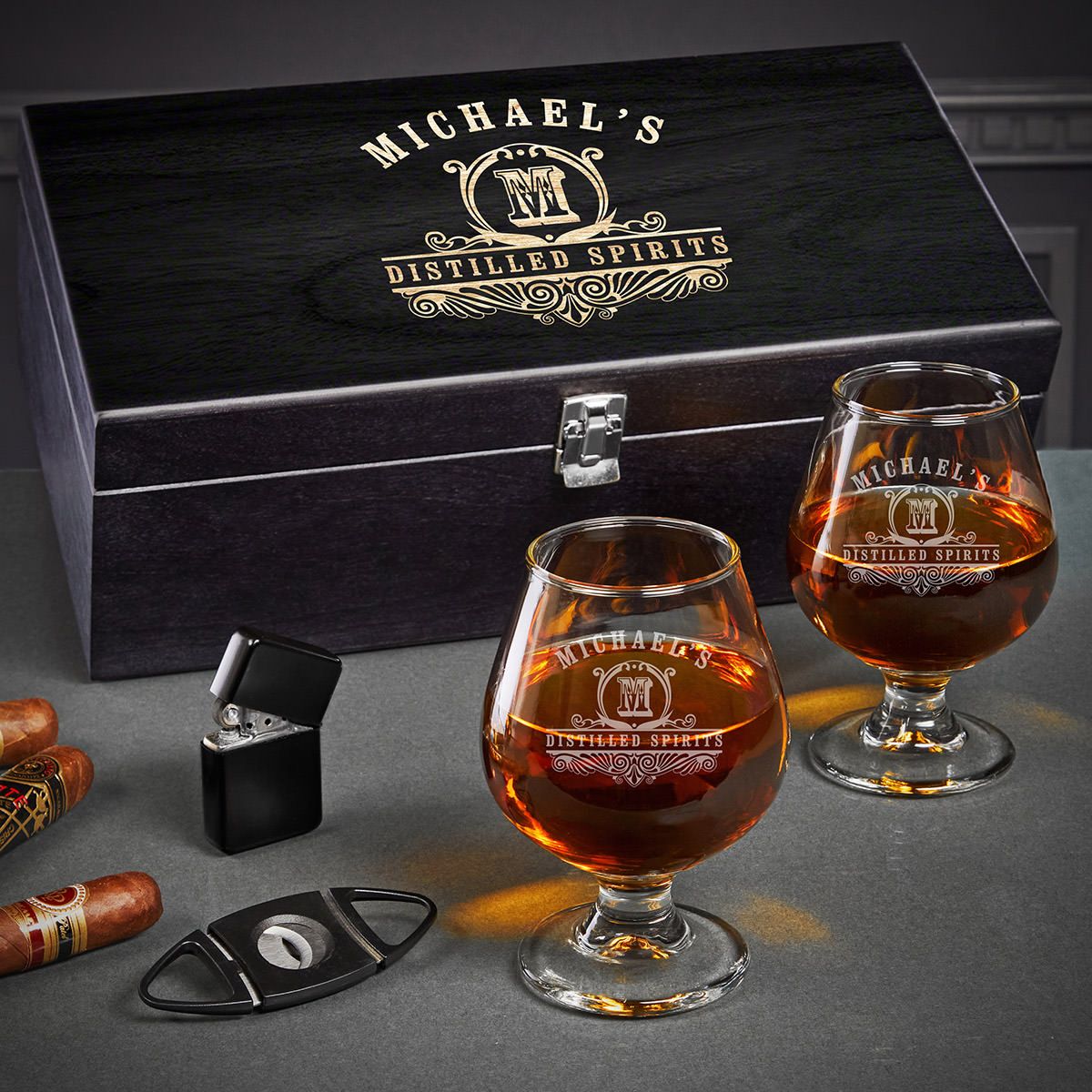 Custom Cognac Gift Set - Ebony Box