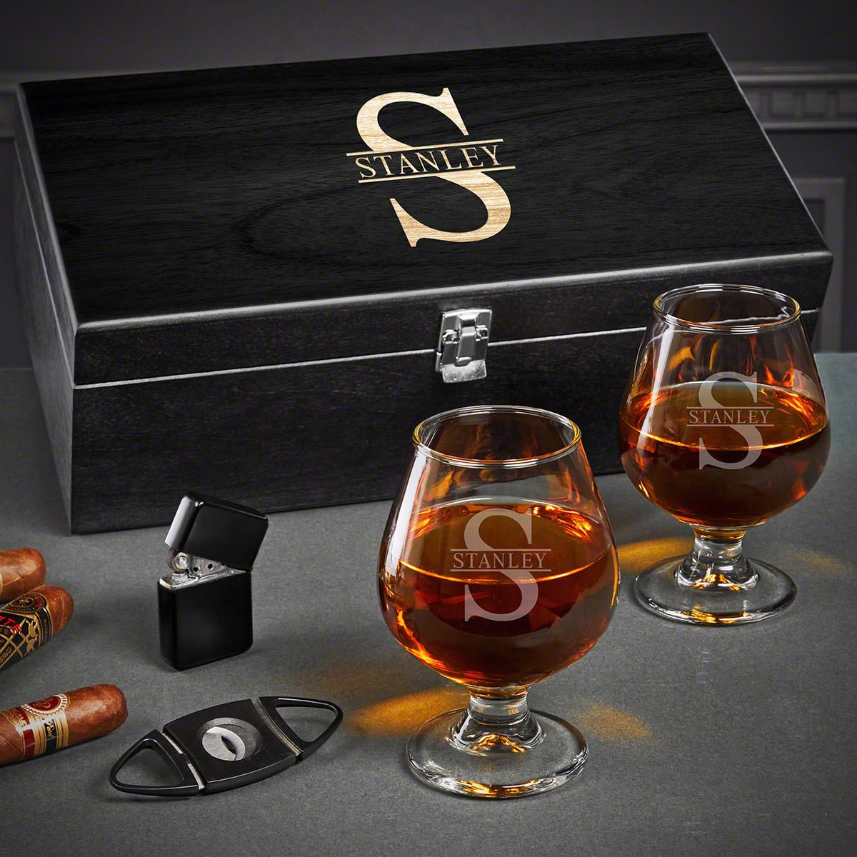Custom Cognac Gift Set - Ebony Box