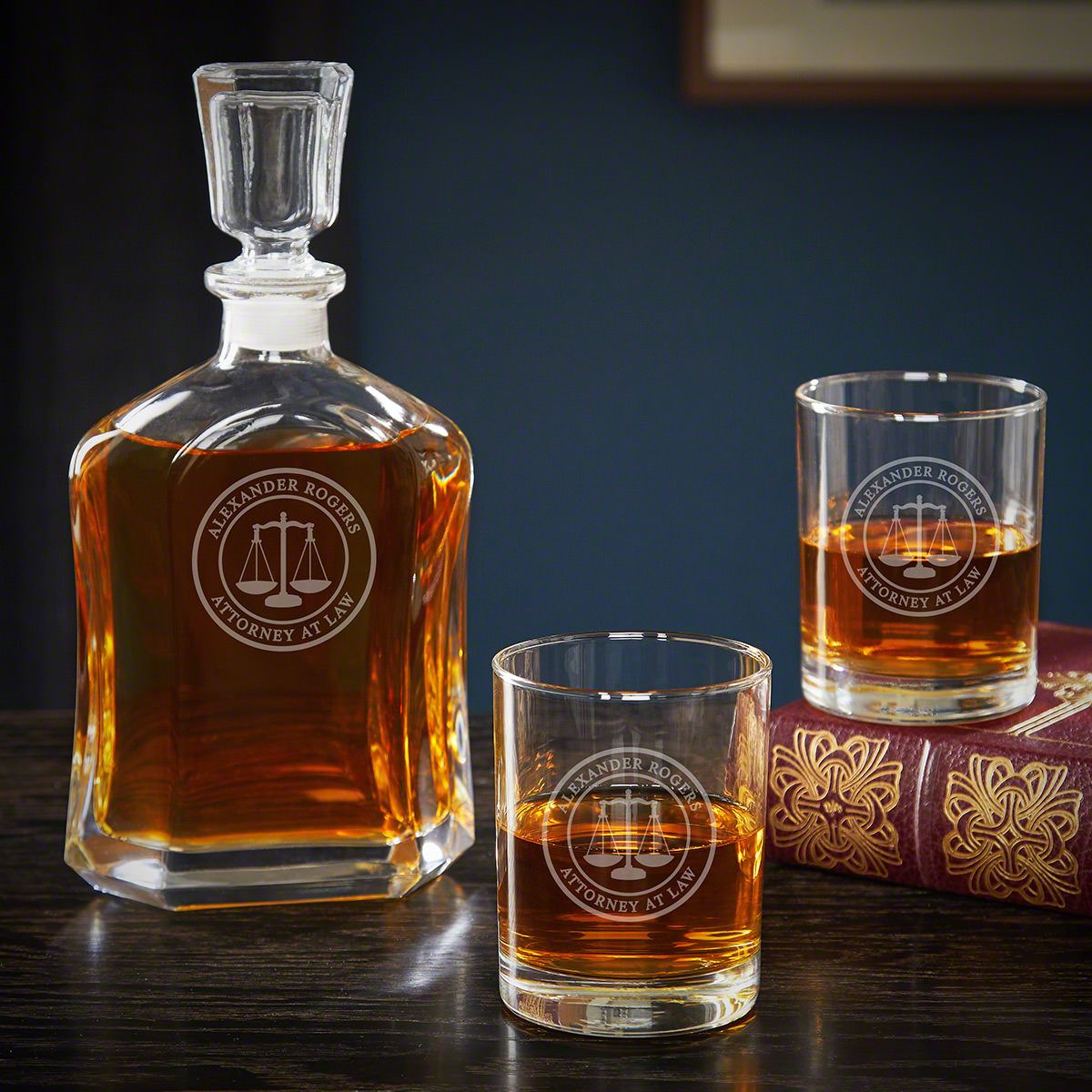 Custom Decanter Set with Rocks Glasses Gift for Lawyers