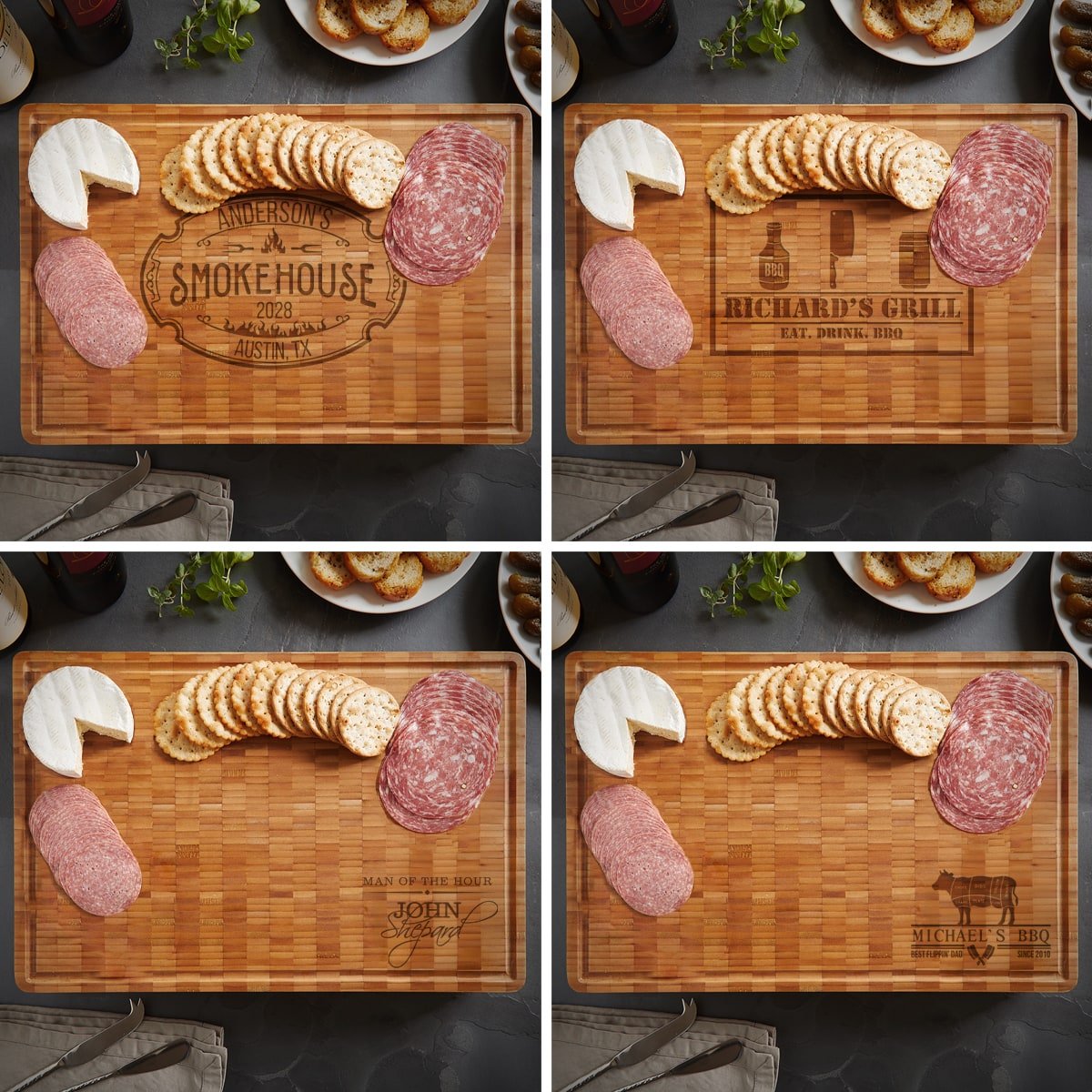 Custom End Grain XL 18x12x2 Cutting Board w Juice Grove (BBQ - CORNER)