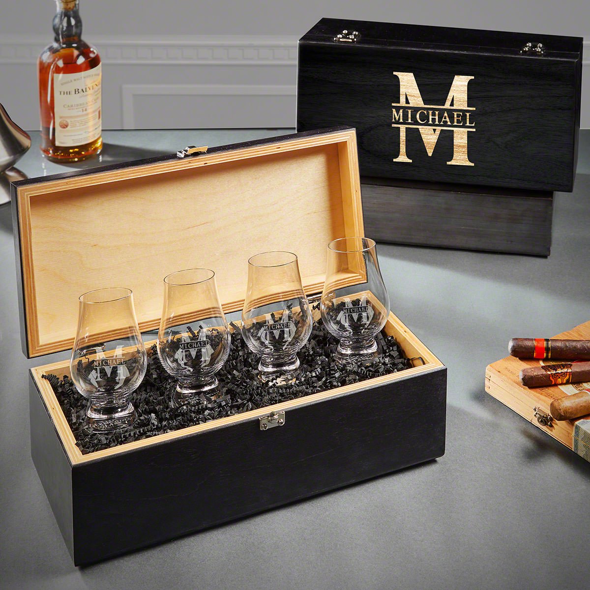 Custom Glencairn Glasses - Gift Set in Ebony Box