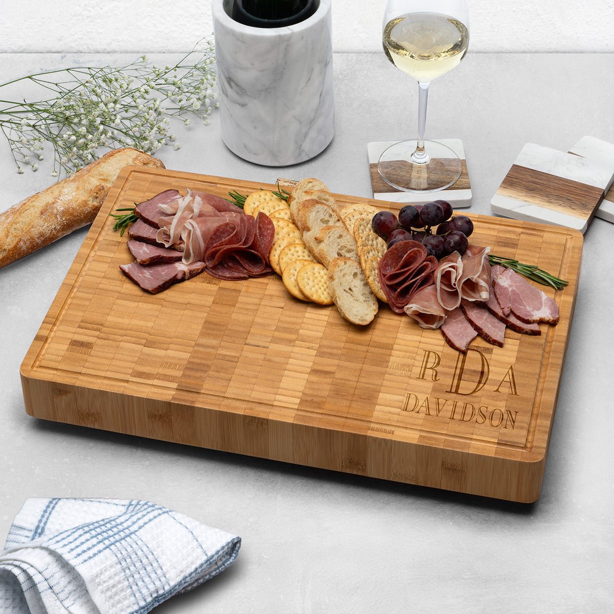 Custom Heritage End Grain XL 18x12x2 Cutting Board w Juice Grove