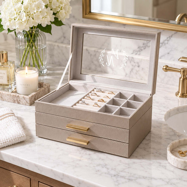 Custom Jewelry Box Organizer w/ Drawers, Champagne