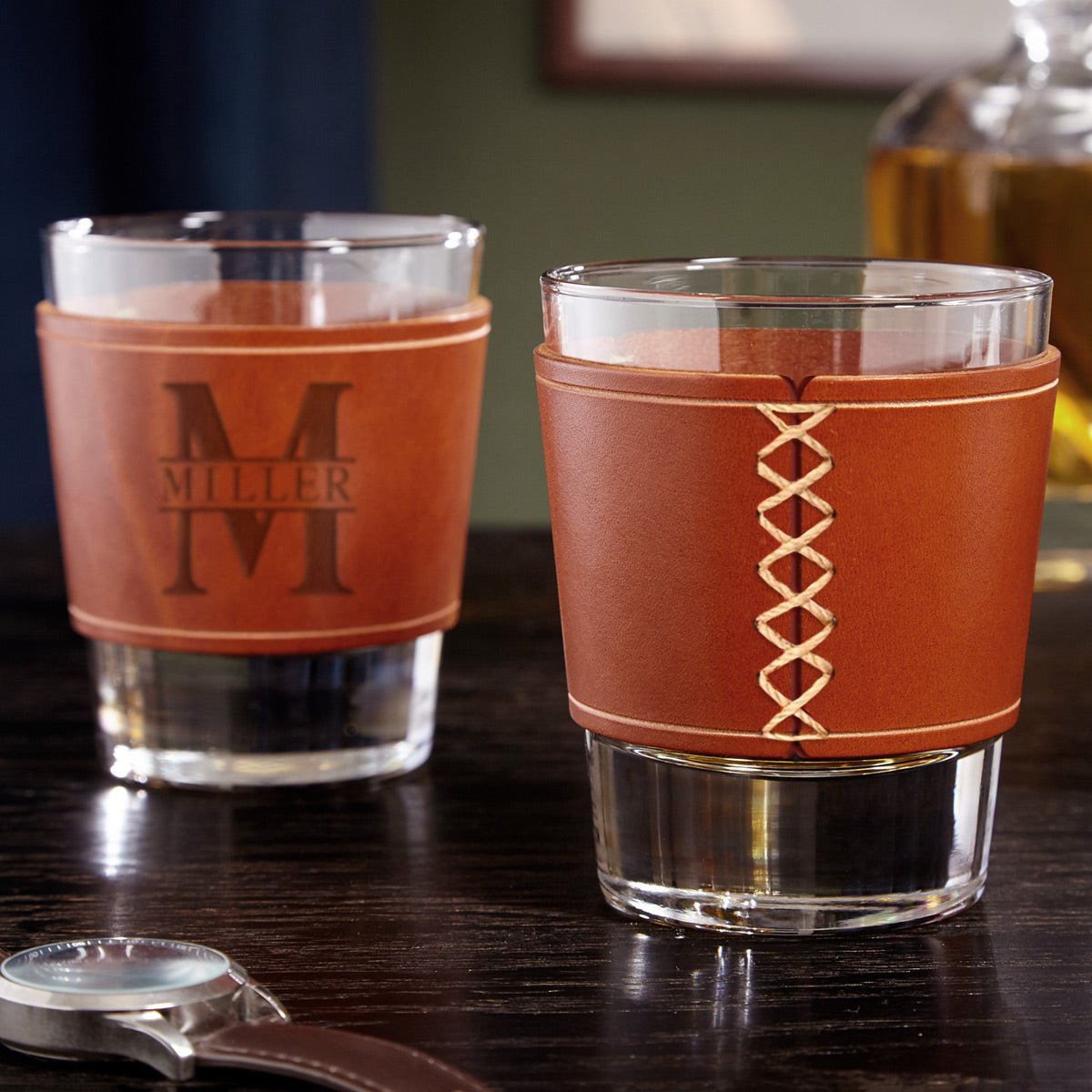 Custom Leather Wrap Whiskey Glass - Gift for Groomsmen