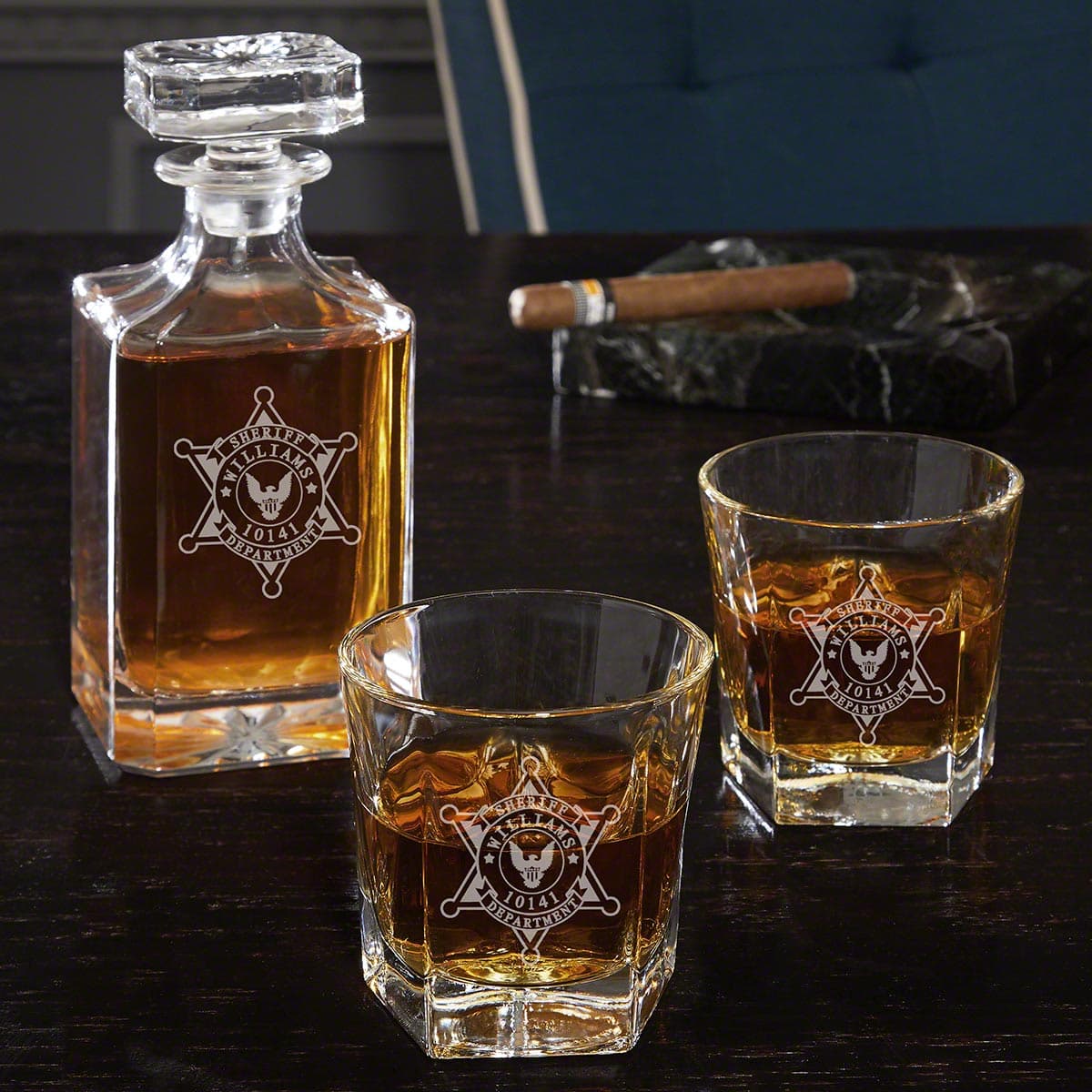 Custom Liquor Decanter Set with Colchester Glasses